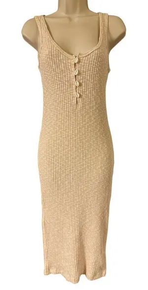 Women's Forever 21 Beige Ribbed Knit Tank Dress Size Small thumbnail 1