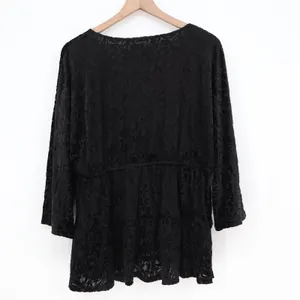 J by Anthropologie Top Womens XL Wrap Burnout Velvet Black Peplum Excellent thumbnail 4