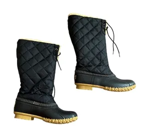 LL Bean Womens Quilted Tall Duck Boots Black Faux Shearling Lined Size 7 M thumbnail 1