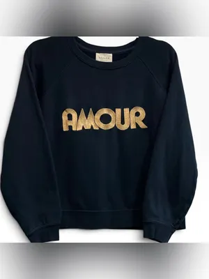 Sezane Amour Sweatshirt S Navy Gold Embroidered Organic Cotton Parisian Chic thumbnail 2