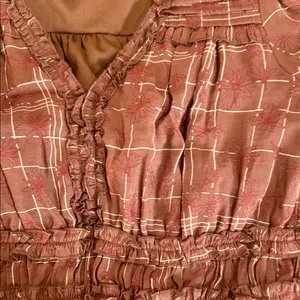 by the RiverTiered Puff-Sleeve Midi Dress in Warm Brown size S thumbnail 6