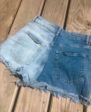 H&M High Rise two toned cut off Denim short size 6 Casual Festival Country #1200 thumbnail 2