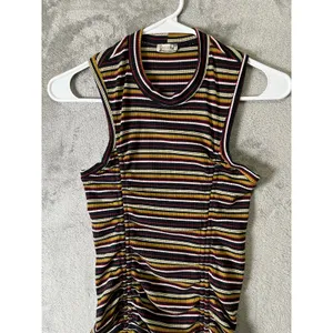 Free People‎ Ribbed Striped Ruched Bodycon Mini Dress XS Boho Y2K Festival thumbnail 2