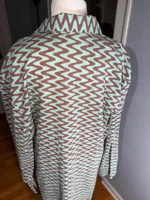 Zara 100% Cotton Mint Green & Black Chevron Tie-Front Long Shirt thumbnail 10