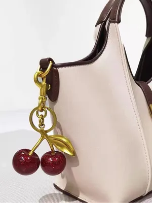 Gold Cherry Keychain Bag Charm with Red Glitter Cherries thumbnail 6