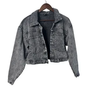Windsor Women Small Acid Wash Denim‎ Gray Jacket Grunge Punk Biker Distressed thumbnail 1