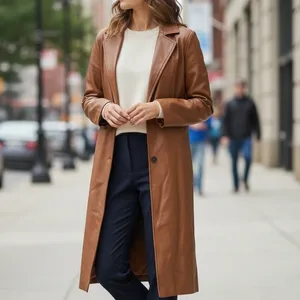 Zara Camel Brown Faux Leather Trench Coat thumbnail 16