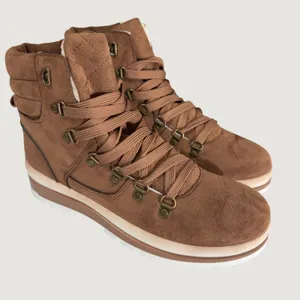 3199 | NEW FTI Fur Lined Hiking Boots Brown Faux Suede Lug Sole Women 9 thumbnail 2