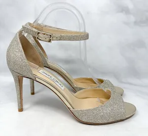 Jimmy Choo Annie 85 Glitter Ankle Strap Open Toe Mid Height Sandal Heels Formal thumbnail 1