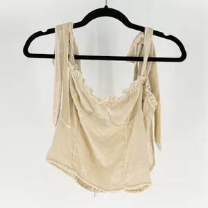 Reformation Colomba Velvet Velour Tie Shoulder Underwire Tank Tp Ivory Neutral 0 thumbnail 1