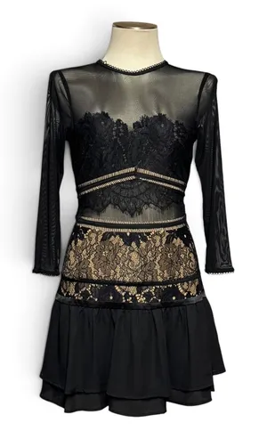 Gianni Bini Lace Mesh Sheer Illusion Mini Cocktail Dress Black XS thumbnail 1