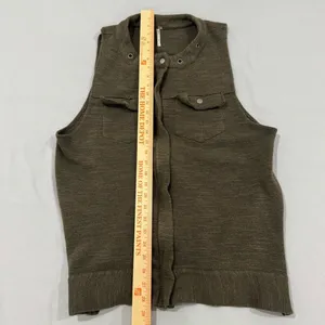 Free People‎ Olive Green Knit Sleeveless Tunic Vest Grommet Neck Womens Small thumbnail 4