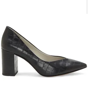 1.STATE | Women's Black Saffy Block‎ Leather Embossed Croc Heel Pumps, Size 6 thumbnail 2