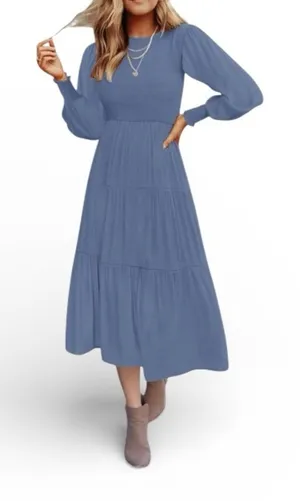 ZESICA long sleeve smocked tiered midi dress size Large thumbnail 1