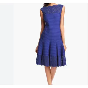 Tadashi Shoji Lace Fit Flare Midi Dress Blue Romantic Wedding Guest‎ Luxe Small thumbnail 2