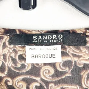 SANDRO Baroque Brown Paisley Print Sheer Lace Trim Blouse Size Small Boho Chic thumbnail 3