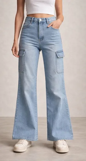 KanCan Estilo Cargo Flare Jeans Women's 23 Blue High Rise Wide Leg Utility Y2K thumbnail 1