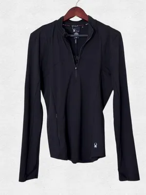 NWT Spyder Active Black Long Sleeve 1/4 Zip Activewear Top Ladies Large Gym thumbnail 1