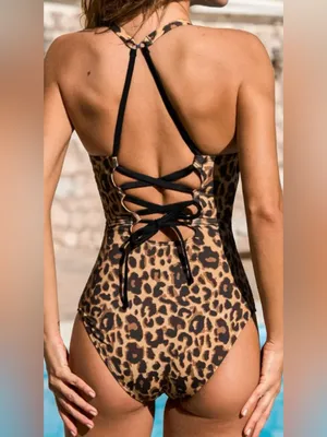 Cupshe Leopard Print One-Piece Swimsuit in Brown and Black thumbnail 2