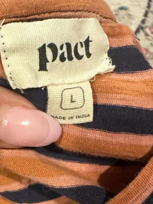 Pact Avery T-Shirt Dress Orange Harvest Navy Blue Stripe Organic Cotton thumbnail 7