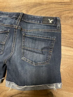 American Eagle Dark Blue Denim Roll-Cuff Women's MIDI Shorts Size 4 thumbnail 7