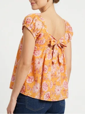 Old Navy Yellow Floral Tie Back Flutter Sleeve Boho Peasant Top XL thumbnail 9