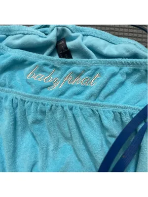 Y2K Baby phat Phat Blue Halter Swim Coverup Dress with Cat Logo Size L thumbnail 8