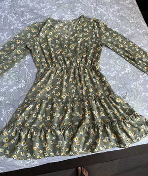 Inspired Hearts Olive Green Floral Dress with Yellow Accents thumbnail 1