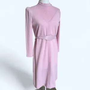 Vintage 70s Pink Sweater Dress Knit Mock Neck Sheath Retro Soft Girl Size 12 P thumbnail 2