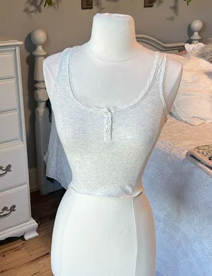 Papaya Cropped Lace Trim Babydoll Tank thumbnail 1
