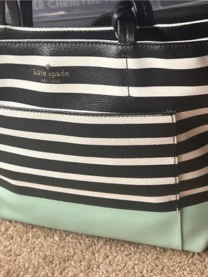 kate spade New York Black & Cream Striped Tote with Mint Base thumbnail 3