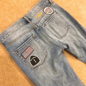 Patched distressed girlfriend jeans cropped denim thumbnail 3