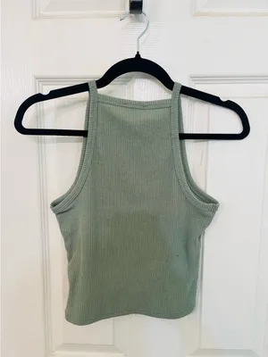 IRIS Sage Green Ribbed High Neck Tank Top Small thumbnail 3