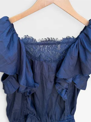 Anthropologie Satin Effect Micro Dot Print Ruffled Blouse thumbnail 7