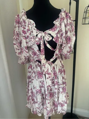 MISA Los Angeles Floral Tie Back Mini Dress Puff Sleeve A-Line Medium Made USA thumbnail 6