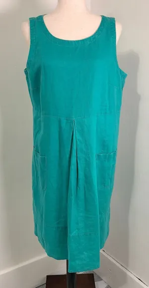 J. Jill 100% Linen Green 2 Pocket Dress Sz M thumbnail 1