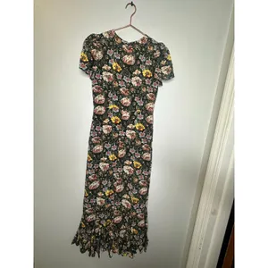 RHODE Black White Yellow Floral Lulani Crew Neck Short Sleeve Cocktail Dress 2 thumbnail 3