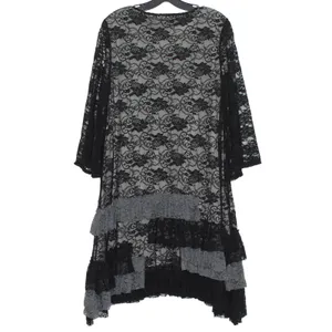 Dress Floral Lace Whimsigoth Witchy Bell Sleeve Ruffle Tiered Black Gray Medium‎ thumbnail 3