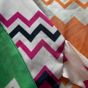 Never Fully Dressed Orange Green Chevron Long Sleeve Wrap Satin Midi Dress thumbnail 5