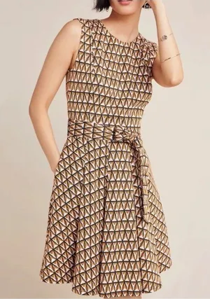 Hutch for Anthropologie Amina Geometric Knit Fit & Flare Dress Belted Size M thumbnail 1