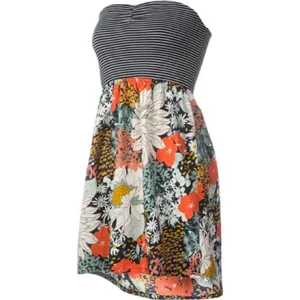 💙Roxy Navy Blue and Orange Colorful Floral Strapless Tube Dress thumbnail 4