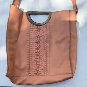 Boho Hobo Shoulder Bag Pink Faux Leather Crochet Lace Panel Oversized Tote Purse thumbnail 5