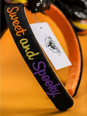Disney Halloween Swirl Candy-theme Mickey Ears Headband with Black Sequin Bow thumbnail 3
