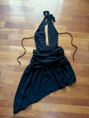 Peppermayo Black Elysia Chiffon Cowl Neck Halter Asymmetrical Hem Dress thumbnail 9