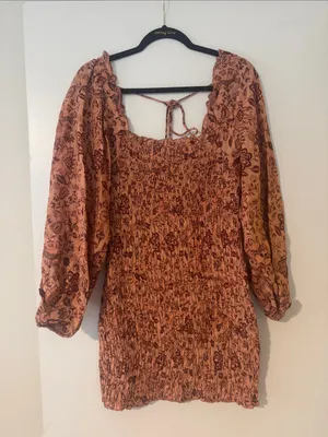 Free People Rust Floral Smocked Mini Dress thumbnail 2