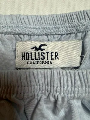 Hollister Off-the-Shoulder Light Blue Milkmaid Boho Cotton Crop Top thumbnail 2