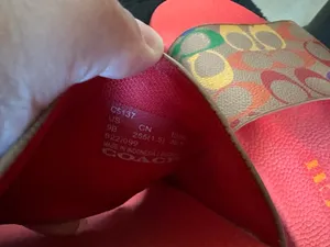 Coach Udele Slide Sandals Rainbow Canvas Multi Pop Red thumbnail 6