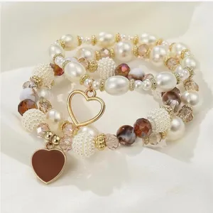 Boho Pearl & Crystal Heart Charm Bracelet Stack (5 Pieces) Gold thumbnail 4