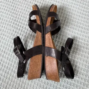 Papillio Birkenstock Womens Black Leather Sandals 9 Strappy Summer Wedge Shoes thumbnail 9