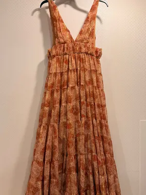 Let Me Be Floral Jacquard Tiered Maxi Dress in Rust-Pink thumbnail 10